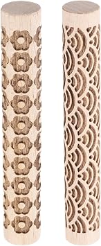 sourcing map 2pcs Wood Clay Roller 10cm Water Wave Flower Pattern Rolling Pins Pottery Tools Wood Grain Texture Rollers for Clay Baking Dough Playdough DIY