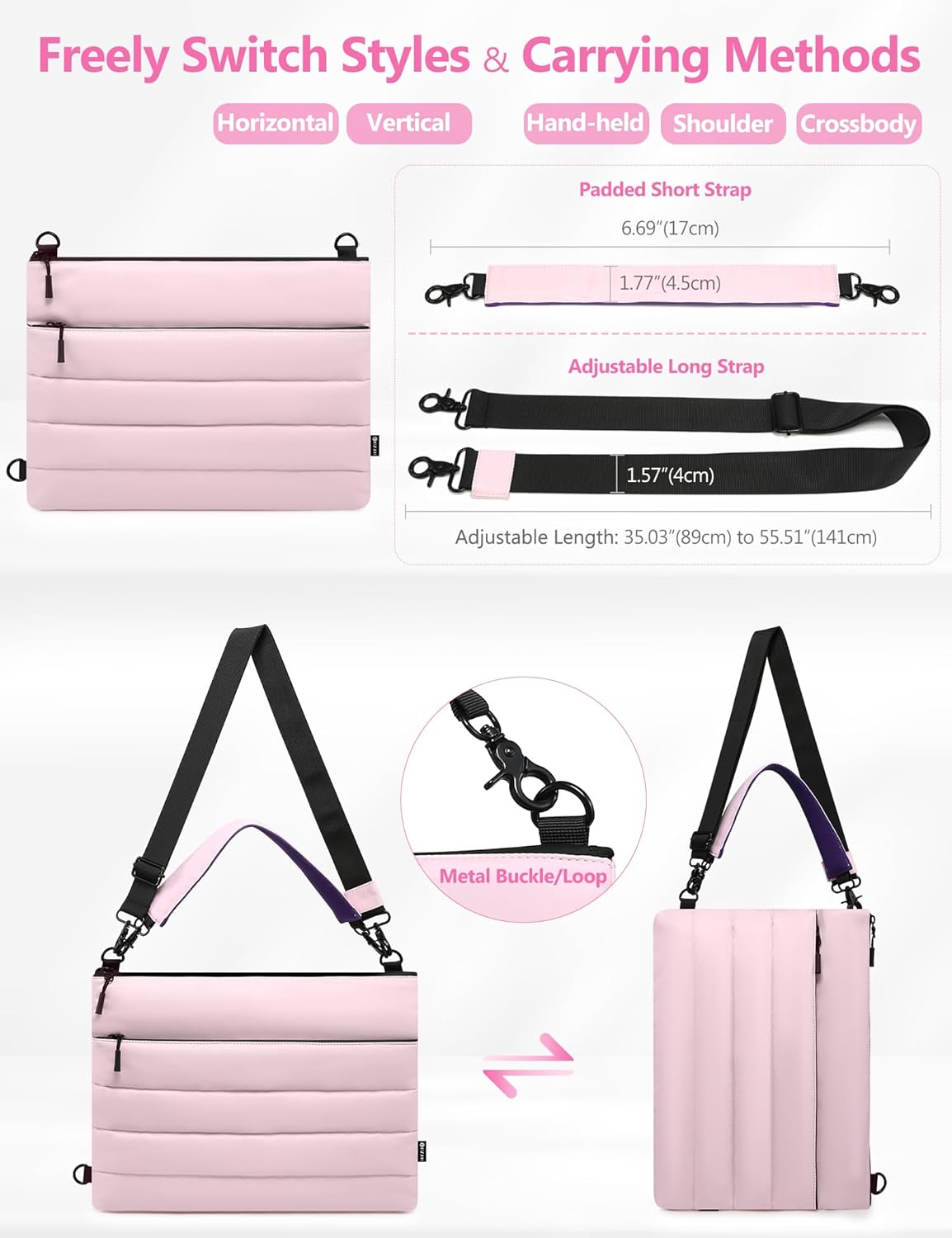 HYZUO 15-16 Inch Laptop Sleeve Bag for MacBook Pro 16 M5-M1 A3428 A3429, MacBook Pro/Air 15, 15" 15.6" Dell/HP/Lenovo/Asus/Acer/Samsung, Women Shoulder Bags Case Work Daily Handbag, Pale Pink