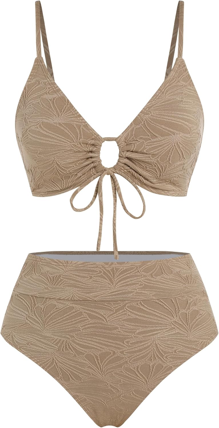 ZAFUL Bikini Sets for Women String 2 Piece Swimsuits High Waisted Bathing Suit V Neck Cut Out Swimwear - Image 5