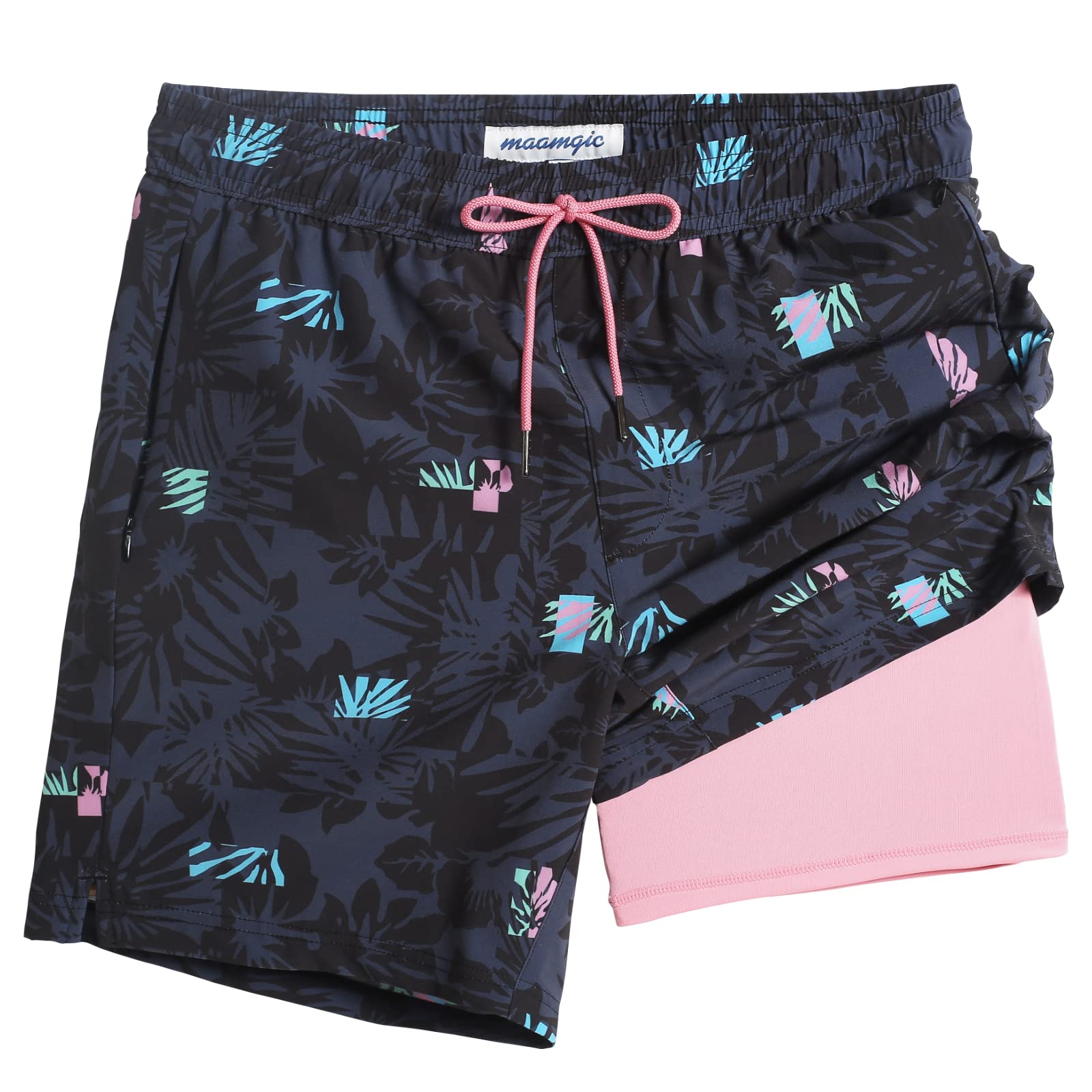 maamgic 2 in 1 Mens Swim Trunks 7 Inch Swim Shorts Swim Suits Board Shorts