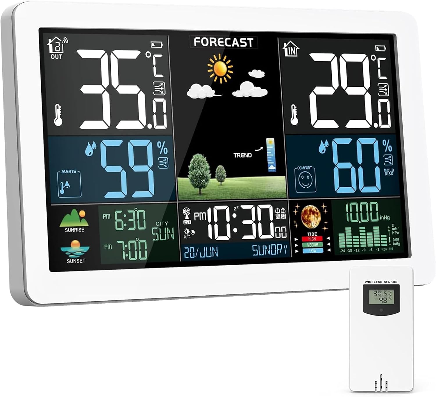 Station Météo Intérieur Extérieur Sans Fil, Écran Couleur, Prévision météo