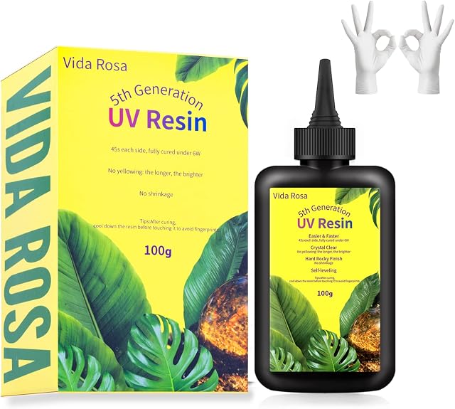 VidaRosa UV Resin Hard Type Crystal Clear for Resin Art, Jewelry Making, Crafts DIY, Casting & Coating, Fastest Curing UV Resin Glue, Yellowing Resistant,100g