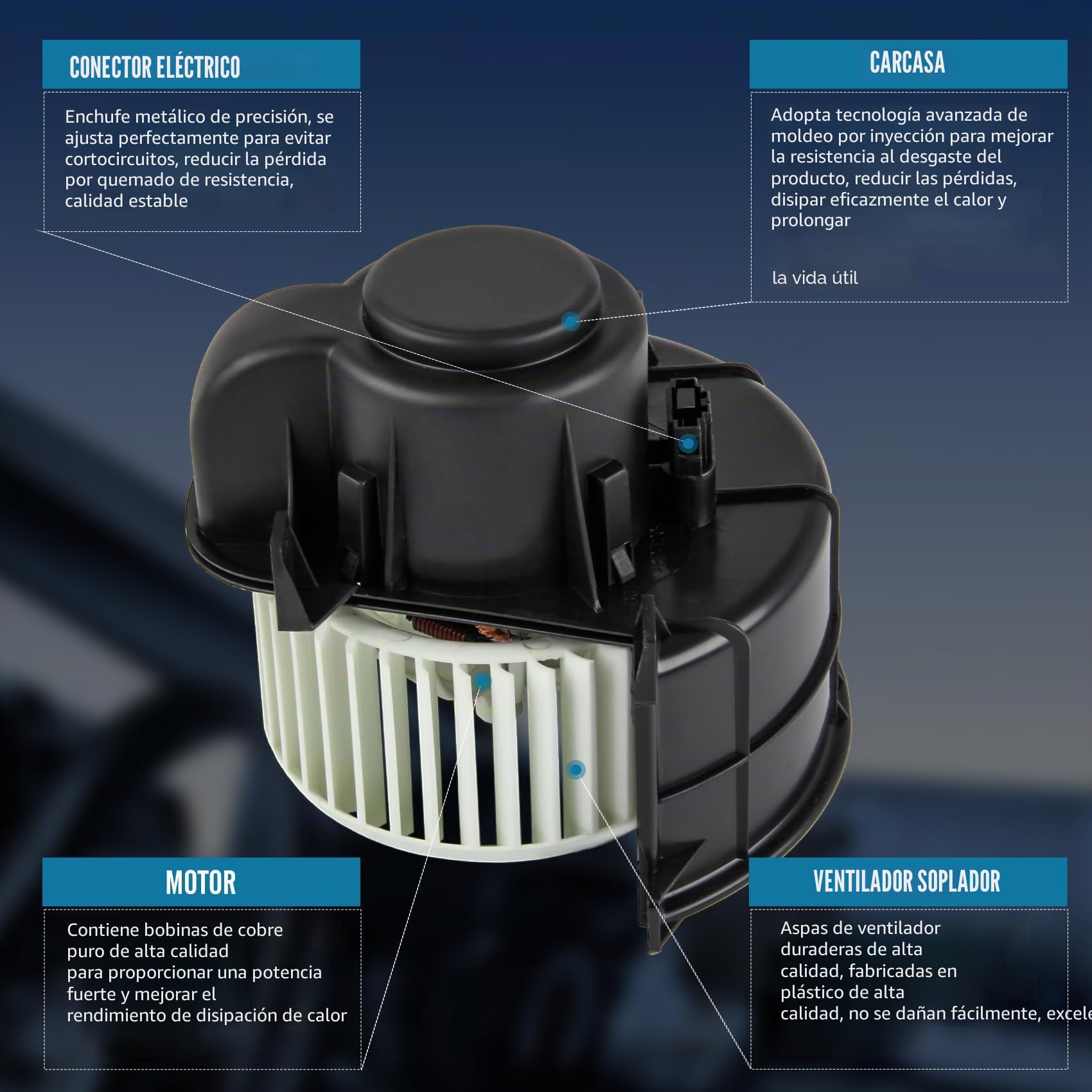 DOCAS Ventilador habitáculo,Motor del ventilador del aire acondicionado compatible para Q7 4L 2006-2015 CAYENNE (9PA) 2003-2010 TOUAREG 7L 2002-2010 7L0820021 7L0820021Q
