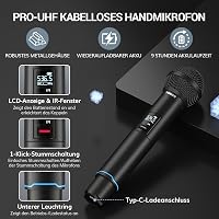 TONOR TW750 Vezeték Nélküli UHF Mikrofon Szett, 2 Tölthető Fém Mikrofon Fénygyűrűvel, 100m Hatótáv, Auto Scan Funkcióval Karaoke Partikhoz 6