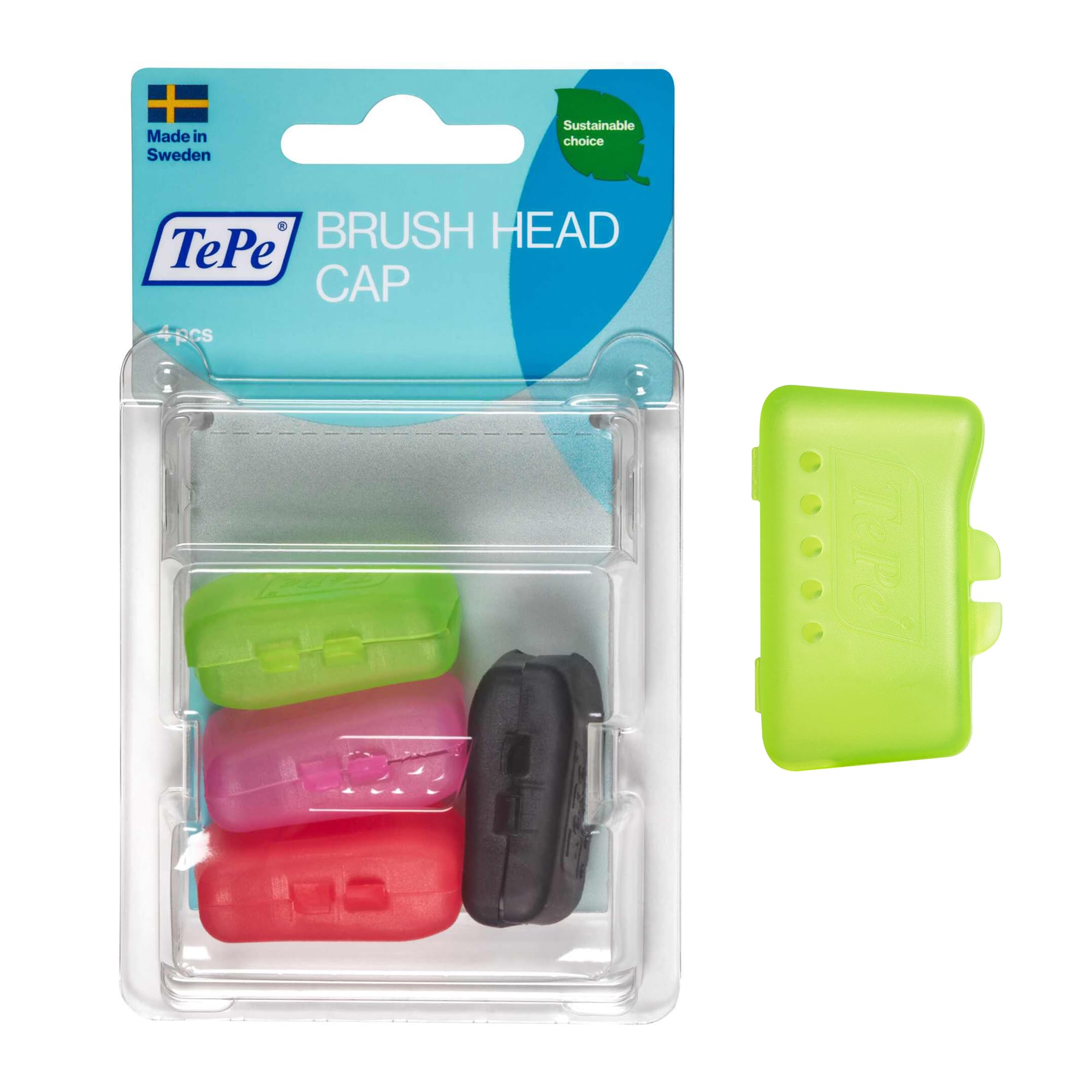 TePe Brush Head Cap, 4pcs, Small Practical Travel Cap for Manual toothbrushes, Suitable for All TePe toothbrushes, Quick Drying of toothbrushes