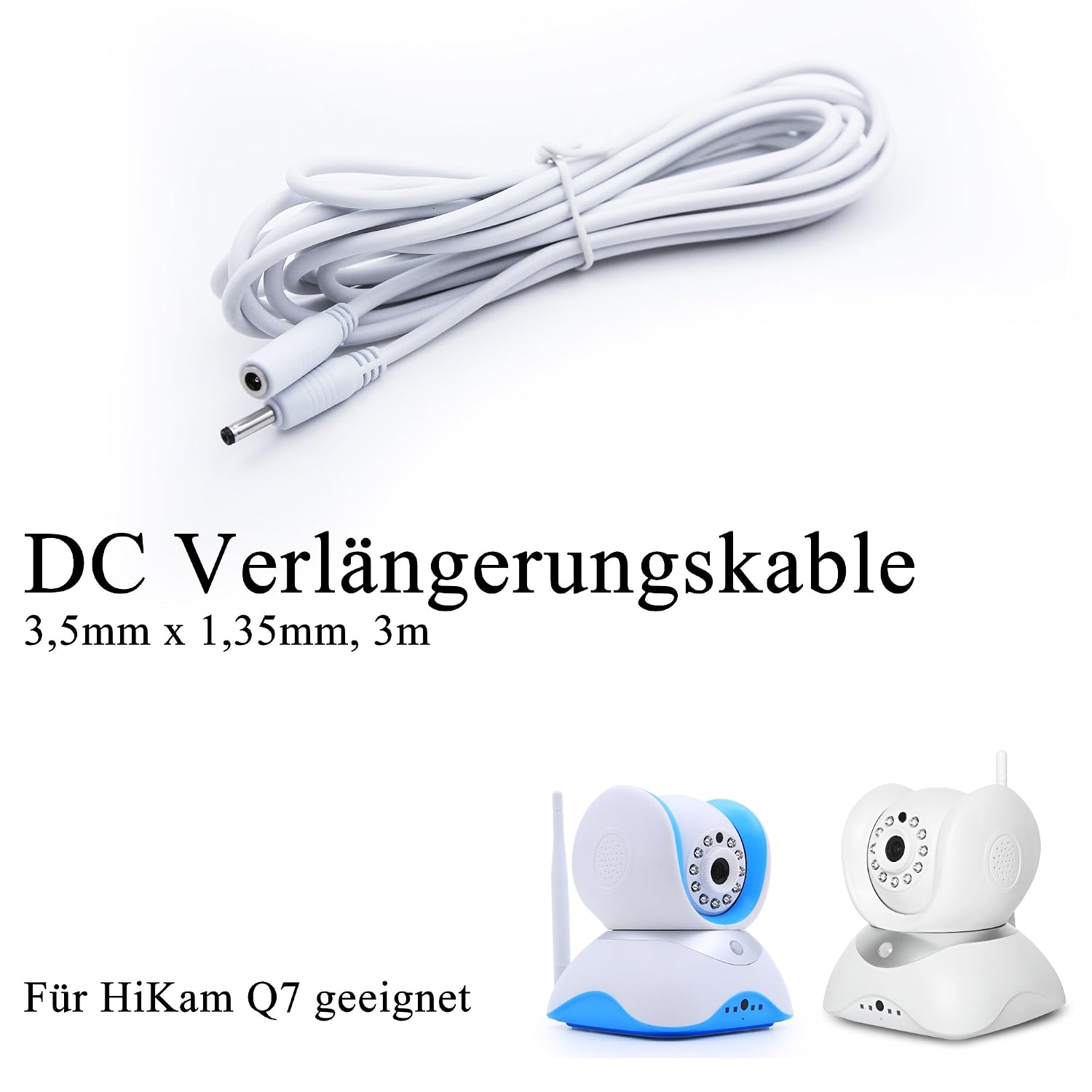 Удлинительный кабель HiKam Q7Cable (3,5 мм x 1,35 мм, 3 м, не подходит для S5/A7), белый.