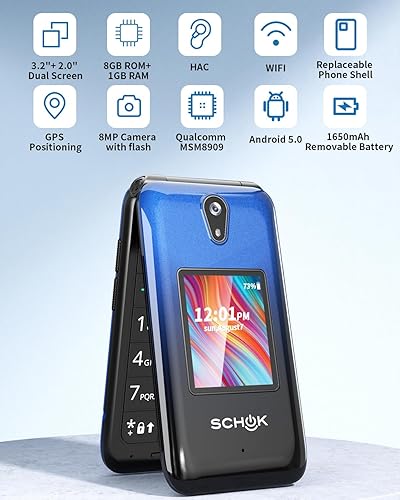Miniatura 2 de Schok 4G Flip Phone Unlocked, 3.2" Dual Screen Flip Phones for Seniors & Kids, Basic Phone for TravelAT&TT-Mobile Compatible, Big Button,