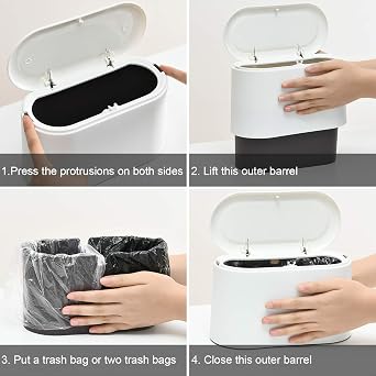 SUBEKYU Mini Trash Can with Lid,Small Desk Garbage Can,White 0.5 Gal