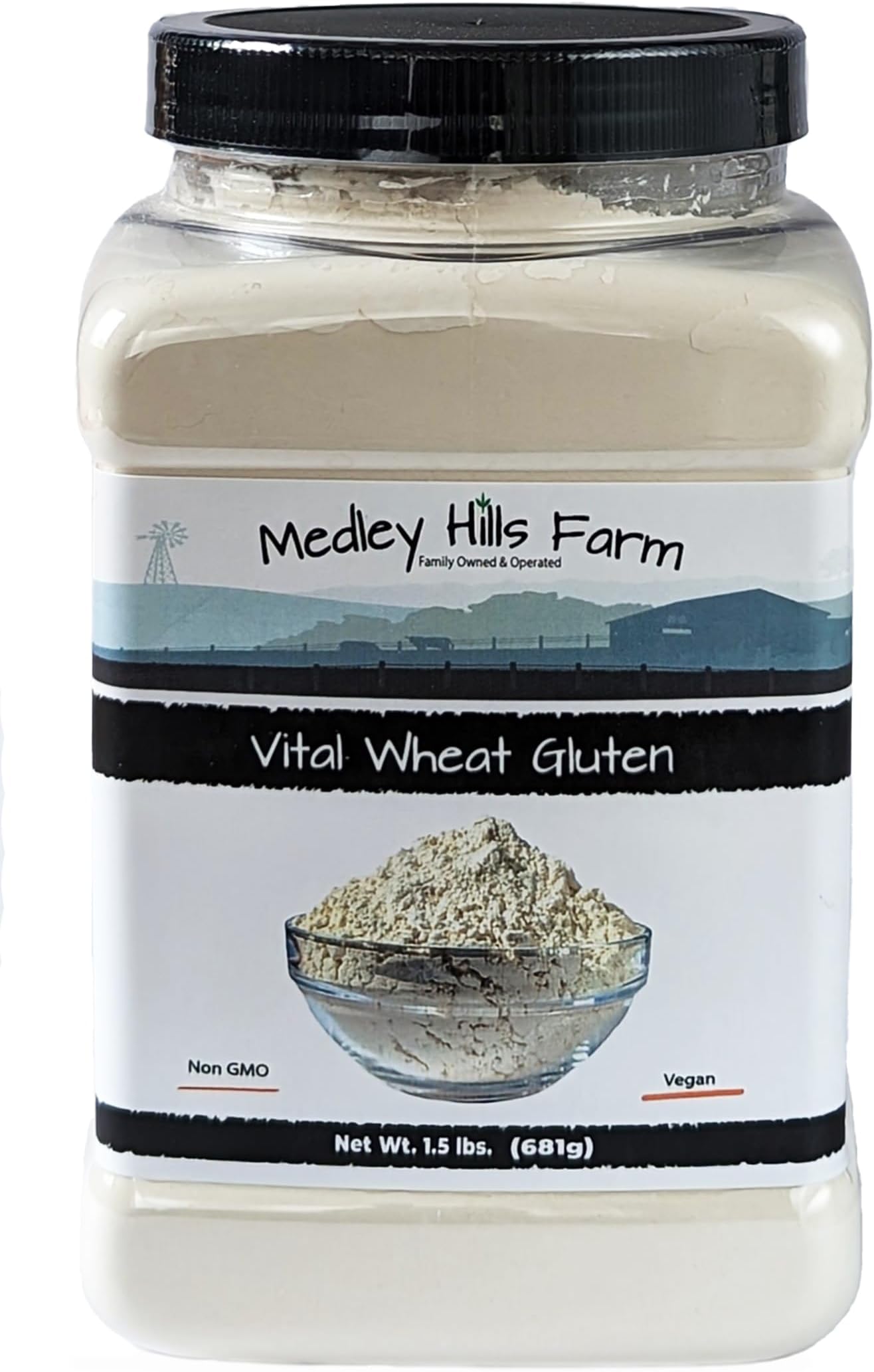 Medley Hills Farm Vital Wheat Gluten 1.5 lbs. in Reusable Container - High in Protein - Vegan - Non GMO - Keto Friendly - Make Seitan - Great Vital Wheat Gluten for Bread Making