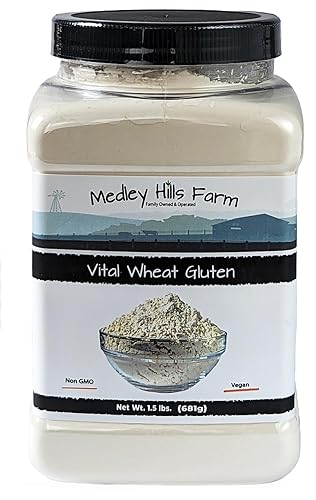 Gluten de trigo vital de Medley Hills Farm 1.5 libras en contenedor reutilizable - Alto en proteínas - Vegano - Sin OGM - Apto para keto - Haga