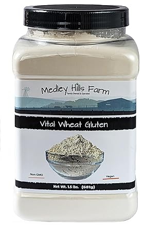 Vital Wheat Gluten By Medley Hills Farm 1.5 lbs. in Reusable Container - High in Protein - Vegan - Non GMO - Keto Friendly - Make Seitan - Great Vital Wheat Gluten for Bread Making