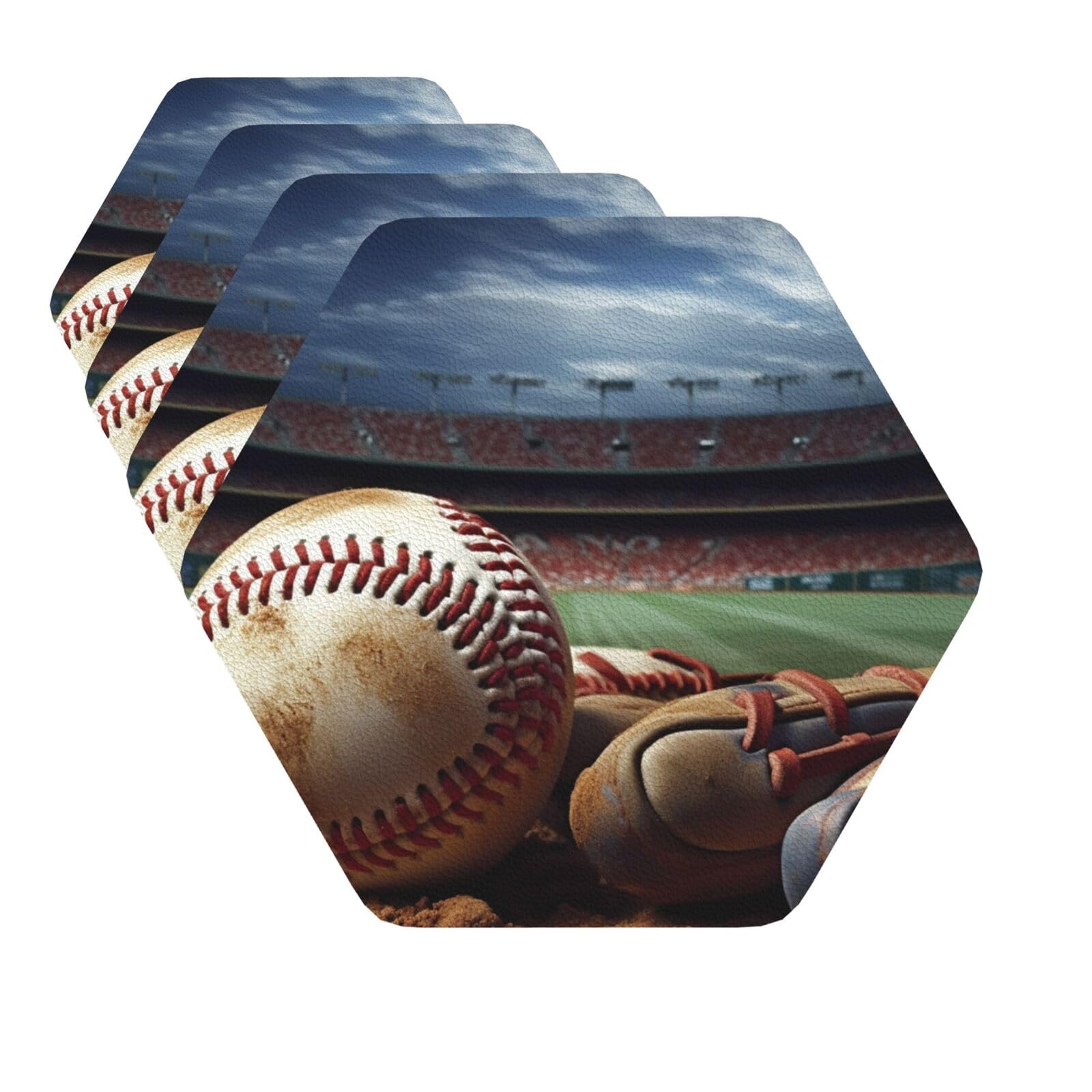 Drink Coasters Set of 4 Quick-Dry Leather Coaster Baseball Coasters for Drinks Coffee Cup Mat Tabletop Protection Heat Resistant Coaster for Kitchen Bar Office Home Decor