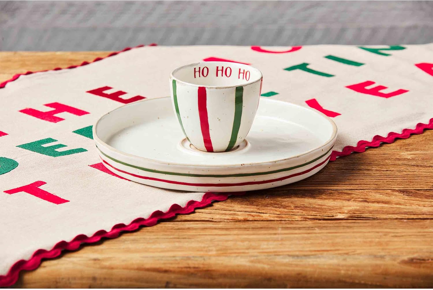 Mud Pie Farm Reversal Pedestal Set, chip 1 1/2" x 10" dia | dip 3 1/2" x 4 1/2" dia, Green