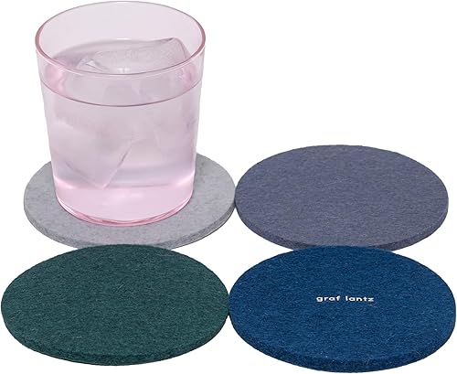 Miniatura 7 de Graf Lantz Bierfilzl 100% lana merina, absorbe la humedad, posavasos de fieltro absorbente, cuadrado, multicolor, juego de 4, cúrcuma