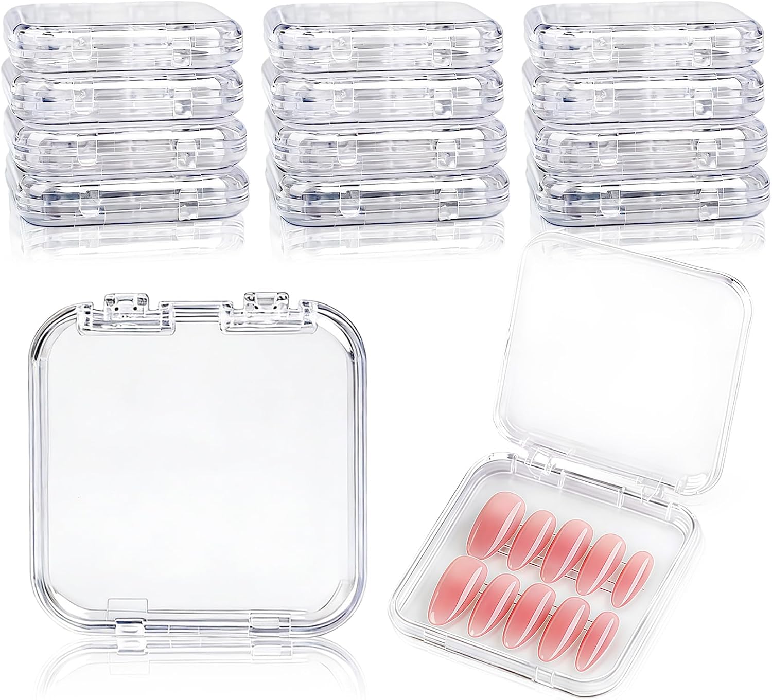 Press On Nail Packaging - 14pcs Acrylic Press On Nail Organizer Box,Transparent Display Case for Salon Home Storage