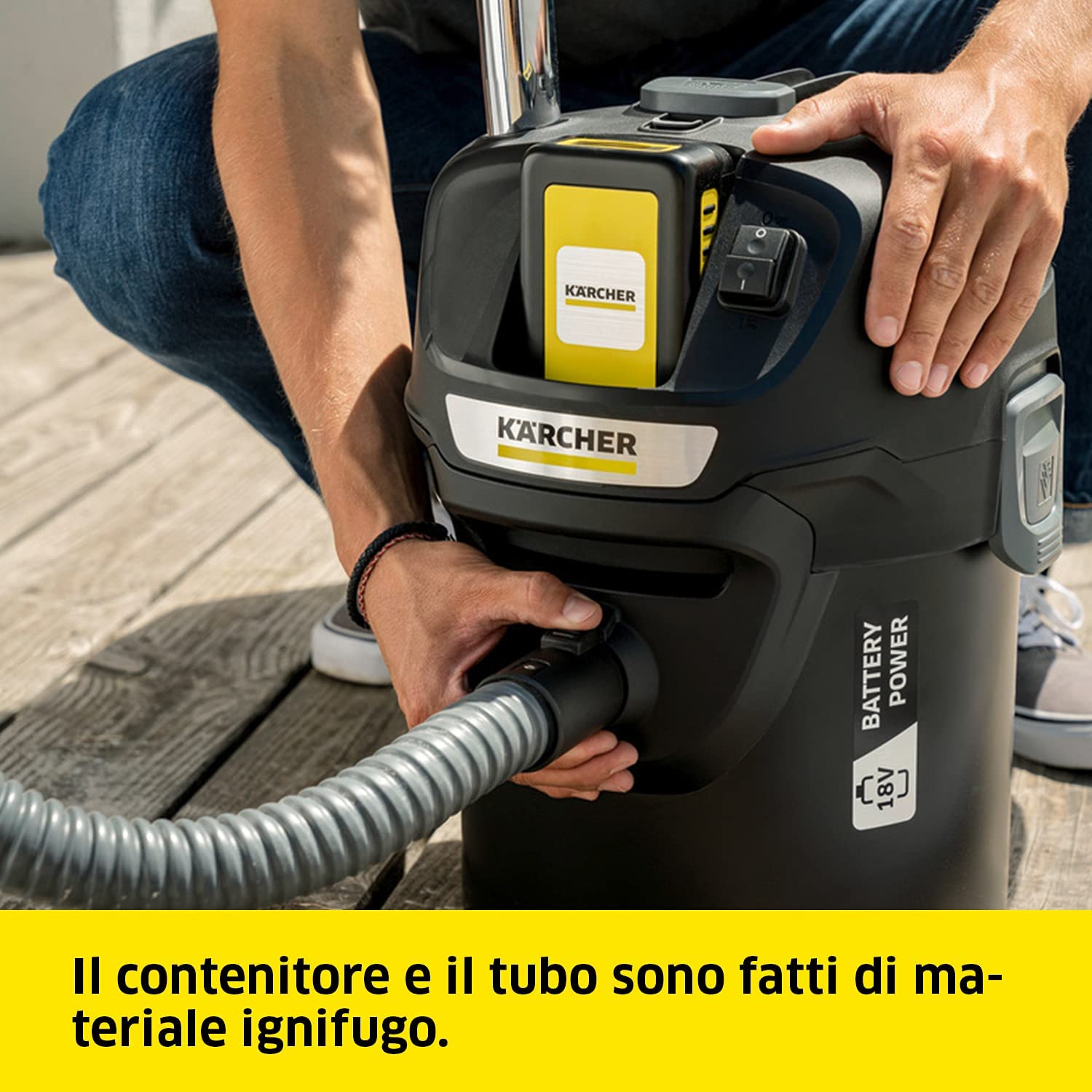 KÄRCHER aspiratore e aspiracenere AD 2 Battery, 230W, Batteria 18V, Contenitore 14L,ideale per la pulizia di caminetti e stufe a pellet, pulizia filtro integrata, filtro piatto plissettato e metallico