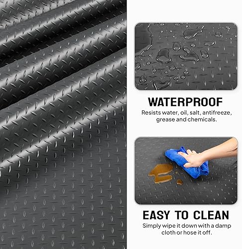 Miniatura 34 de TUFFIOM Tapete de suelo de garaje de 7.5 x 20 pies, placa de diamante gruesa de PVC, rollo de suelo para debajo del automóvil, alfombrillas