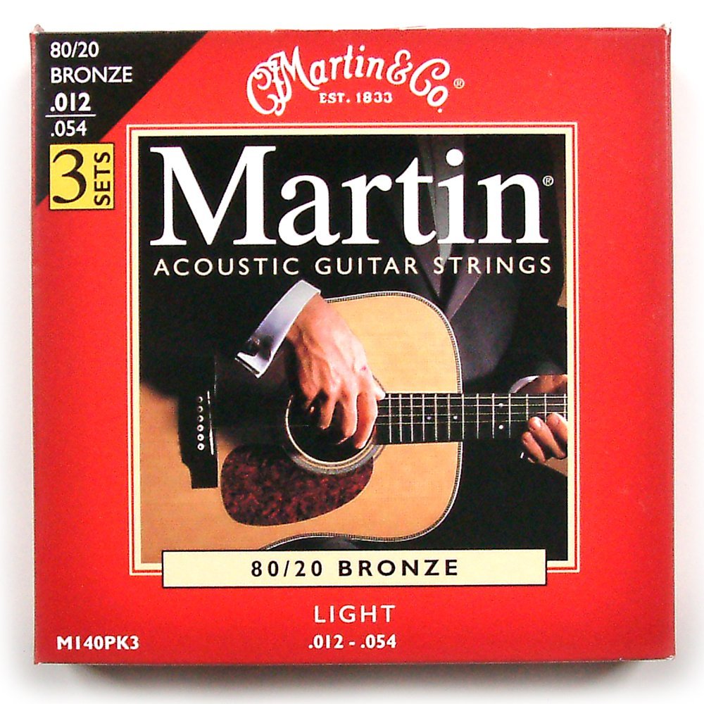 Martin M140 80/20 Acoustic Guitar Strings, Light 3 Pack