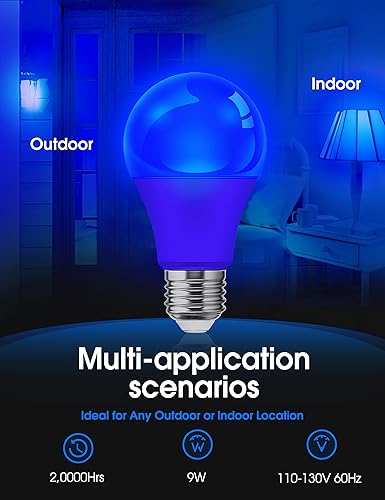 Miniatura 2 de LOHAS - Bombillas LED azules, A19 de 9 W (equivalente a 60 W), bombilla de color azul de Navidad para exteriores, base E26, para porche, apoyo