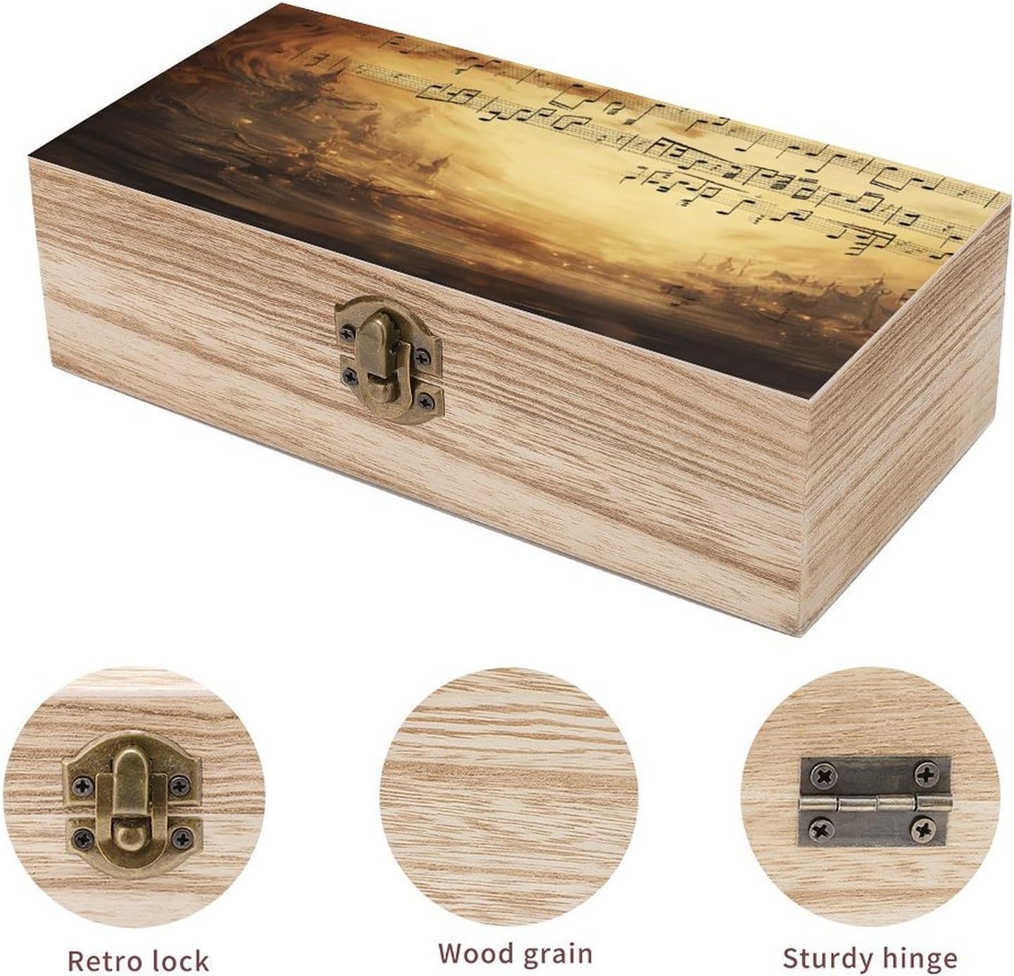 Sheet Music Wood Storage Box Personalized Wooden Keepsake Box with Hinged Lid Memory Boxes for Jewelry Decorative Storage Bin Bridal Shower Gift 7.9" x 3.9" x 2.3" image 3