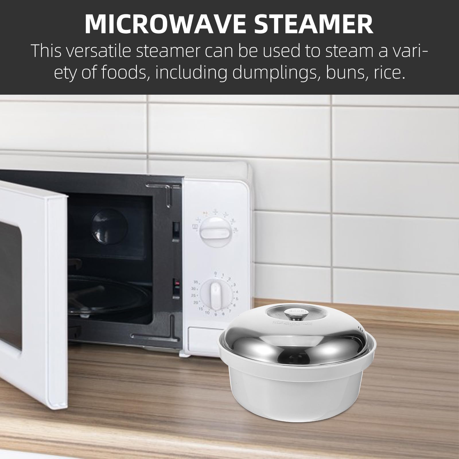 VALICLUD Vaporera para Microondas Multiusos de Plástico y Acero Inoxidable, Cocedor Rápido al Vapor para Verduras y Arroz, Utensilio Práctico para Cocina Saludable
