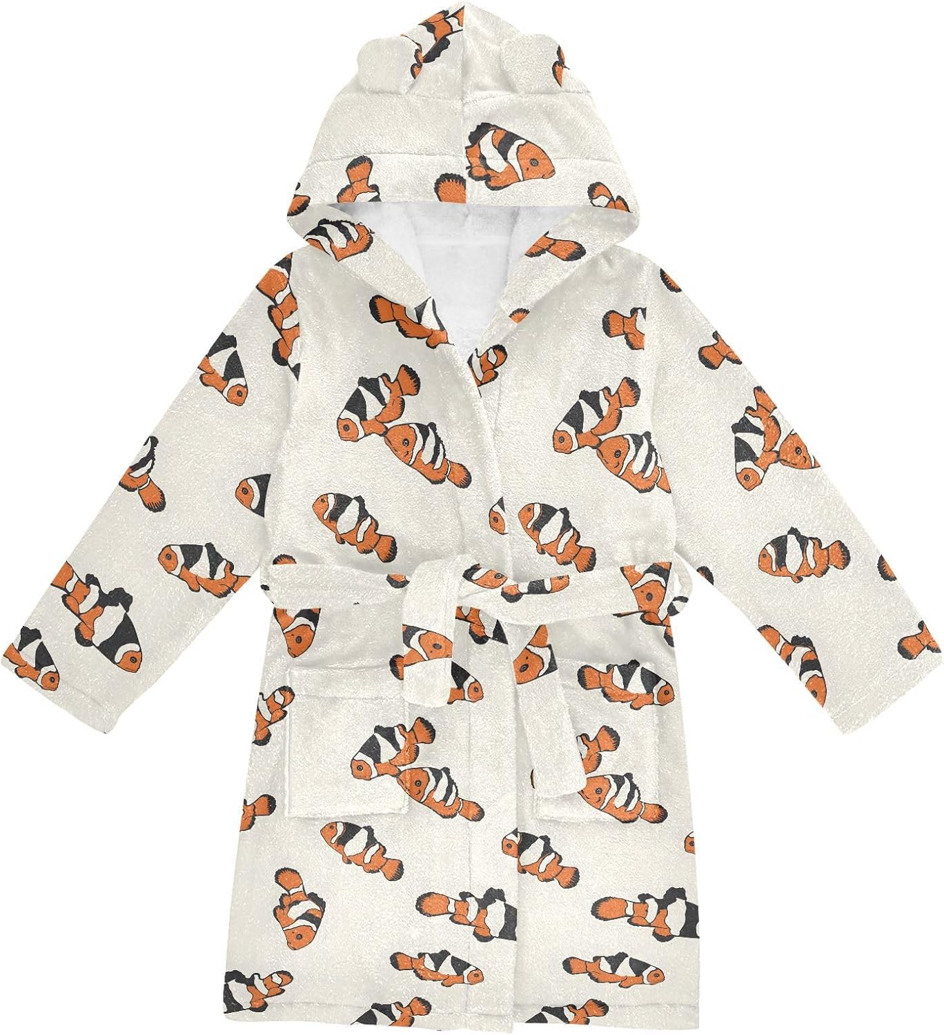 senya Clownfish Swimming Around Toddler Hooded Bathrobe Kids Soft Plush Bath Towel Robes for Boys Girls 2-12 Years