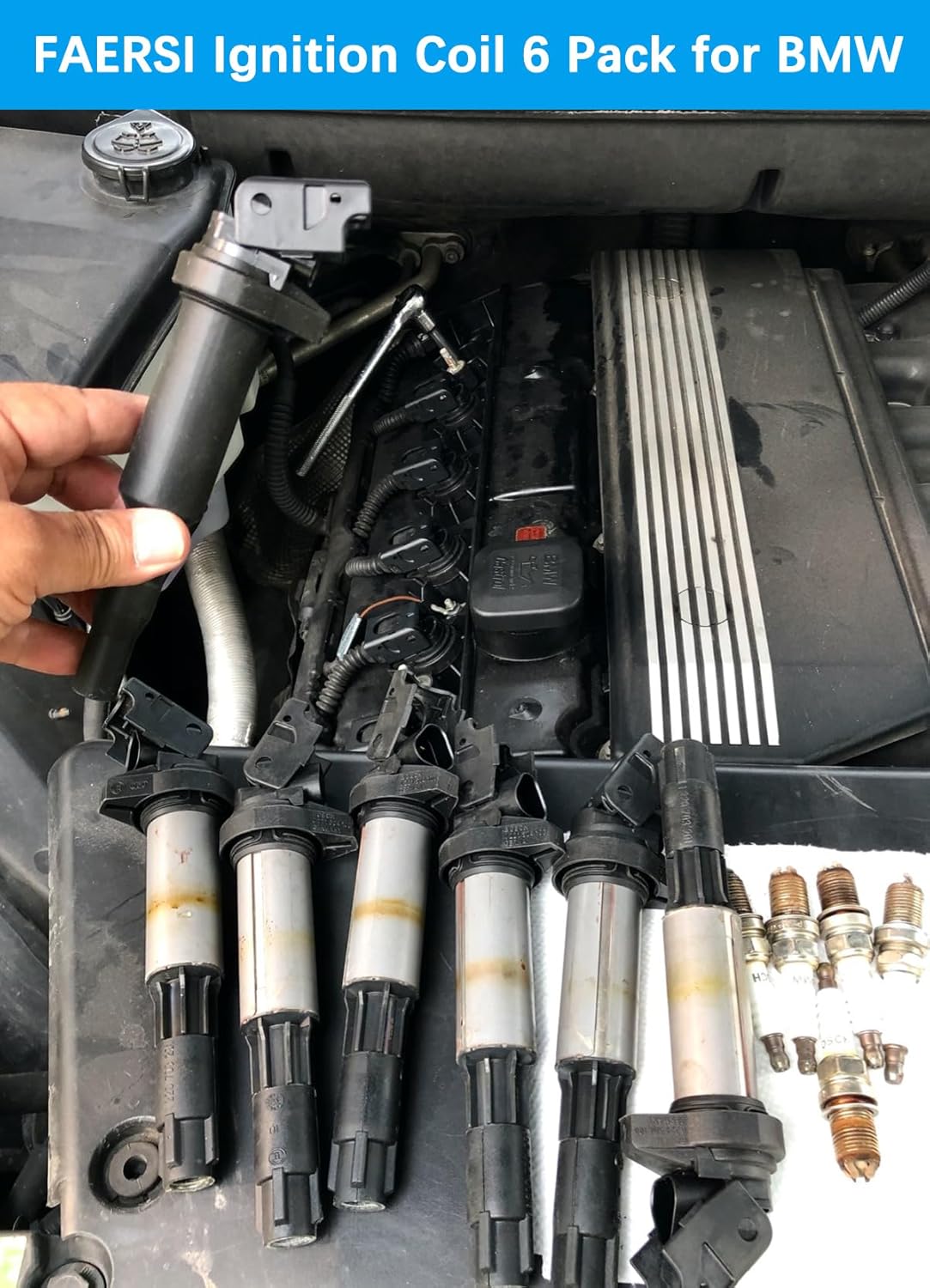 Ignition Coil Pack Set of 6 Replaces OE# 0221504470, Compatible with BMW 325i 328i 335i 525i 528i 530i 535i 545i 650i X3 X5 M5 M6 Z4 Mini Cooper and more