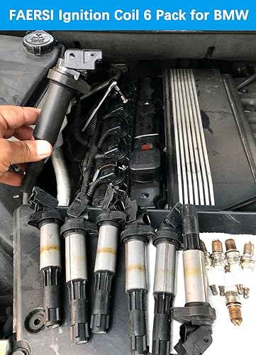 Miniatura 6 de Paquete de 6 bobinas de encendido, repuesto OEM # 0221504470, compatible con BMW 325i 328i 335i 525i 528i 530i 535i 545i 650i X3 X5 M5 M6 Z4 Mini