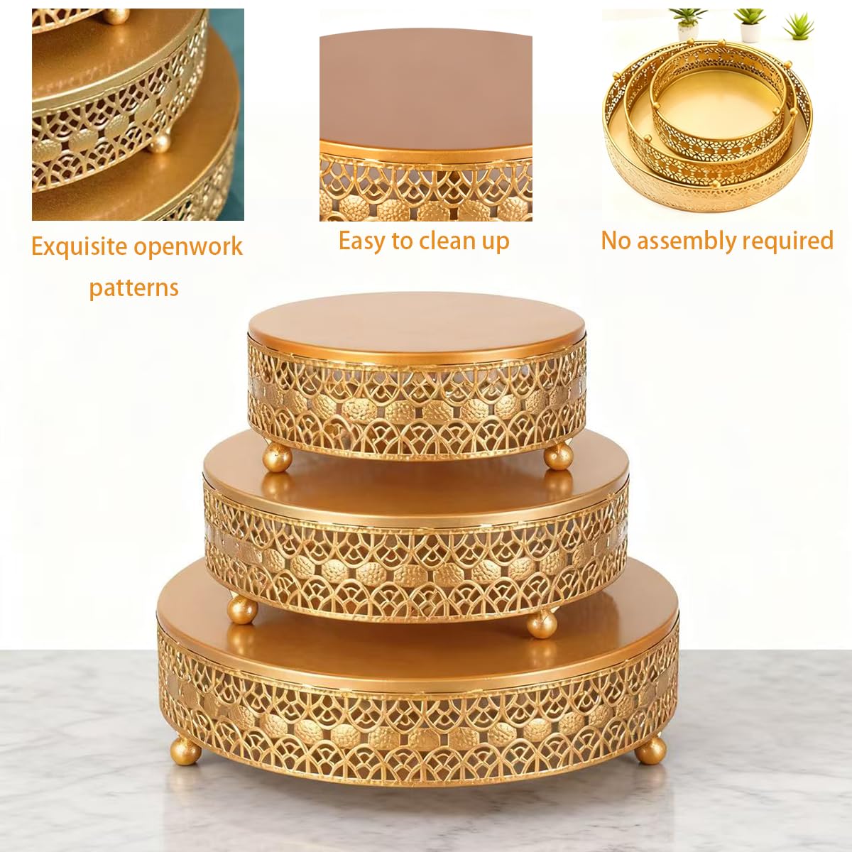 Juego de 3 soportes dorados para tartas, soportes de metal para cupcakes, para fiestas, postres para bodas, cumpleaños, baby shower, soporte de exhibición de postres