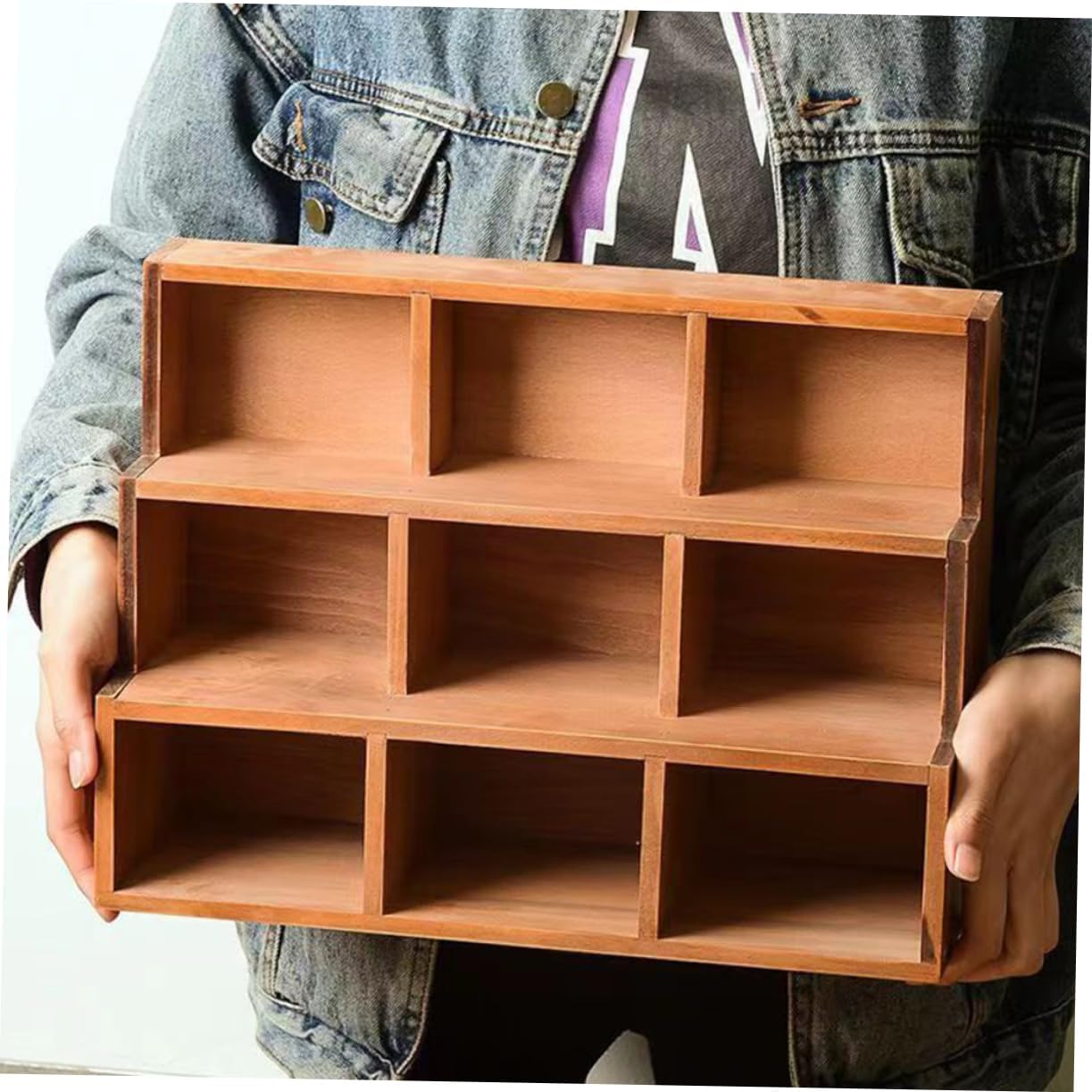 Solid Wood Retro Storage Cabinet Shelves Display Shelf for Collectibles