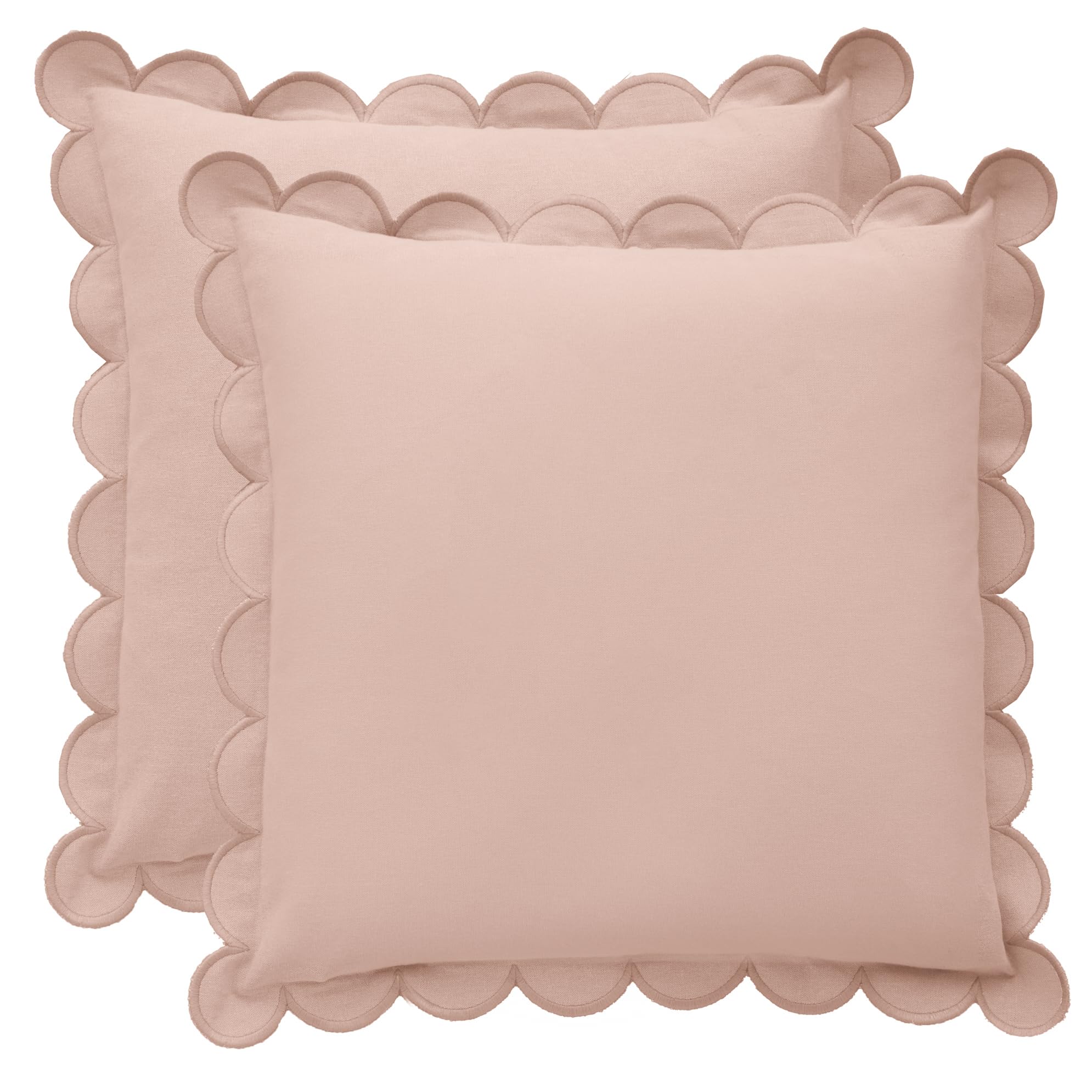 Bebe Bask Peach Pink/Peach Scalloped Pillow Cover - Set Of 2-18 X 18 Inch - Scallop Pillow Cover - Pink Scalloped Pillows - Scallop Pillows - 100% Cotton - Grandmillennial Style ()
