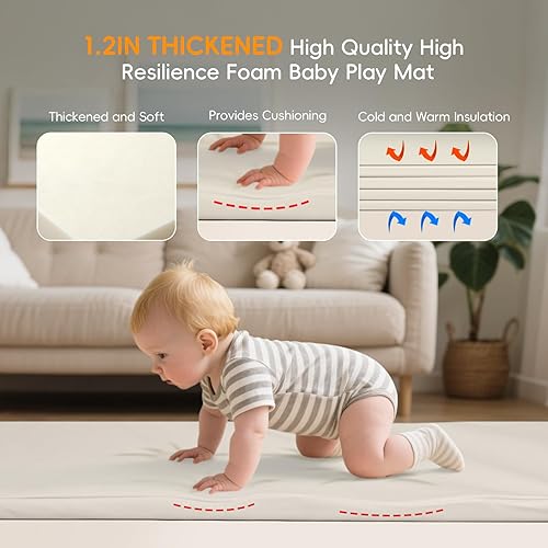 Miniatura 3 de Tapete de juego plegable para bebé, tapete de juego impermeable de 1.2 pulgadas de grosor para el suelo, tapete de espuma gruesa para el tiempo boca