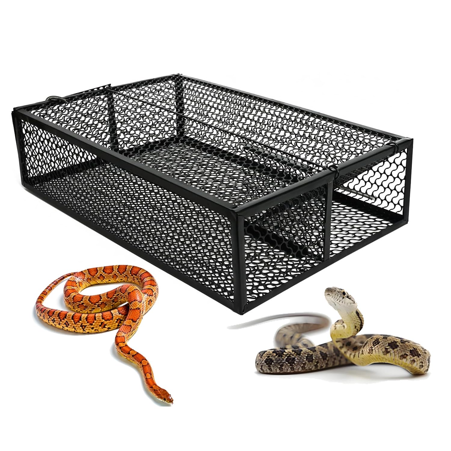 Jaula de trampa para serpientes de 16.8 x 11 pulgadas, protector de serpiente de captura humana, trampa de serpiente de metal resistente para interiores y exteriores, liberación segura