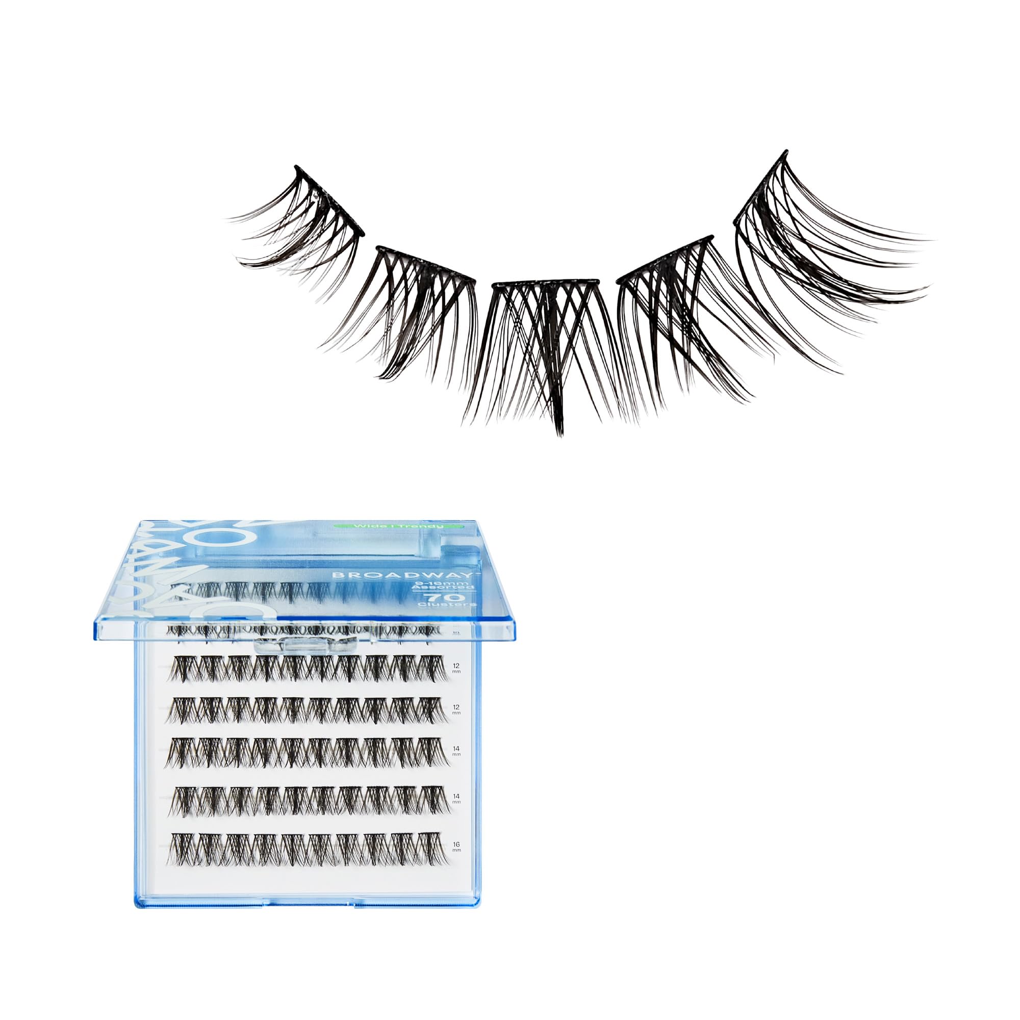 Broadway Lash Clusters 9-16mm 70 pcs Assorted Trendy False Eyelashes Customizable DIY Individual Lash Extensions for Beginners Lightweight