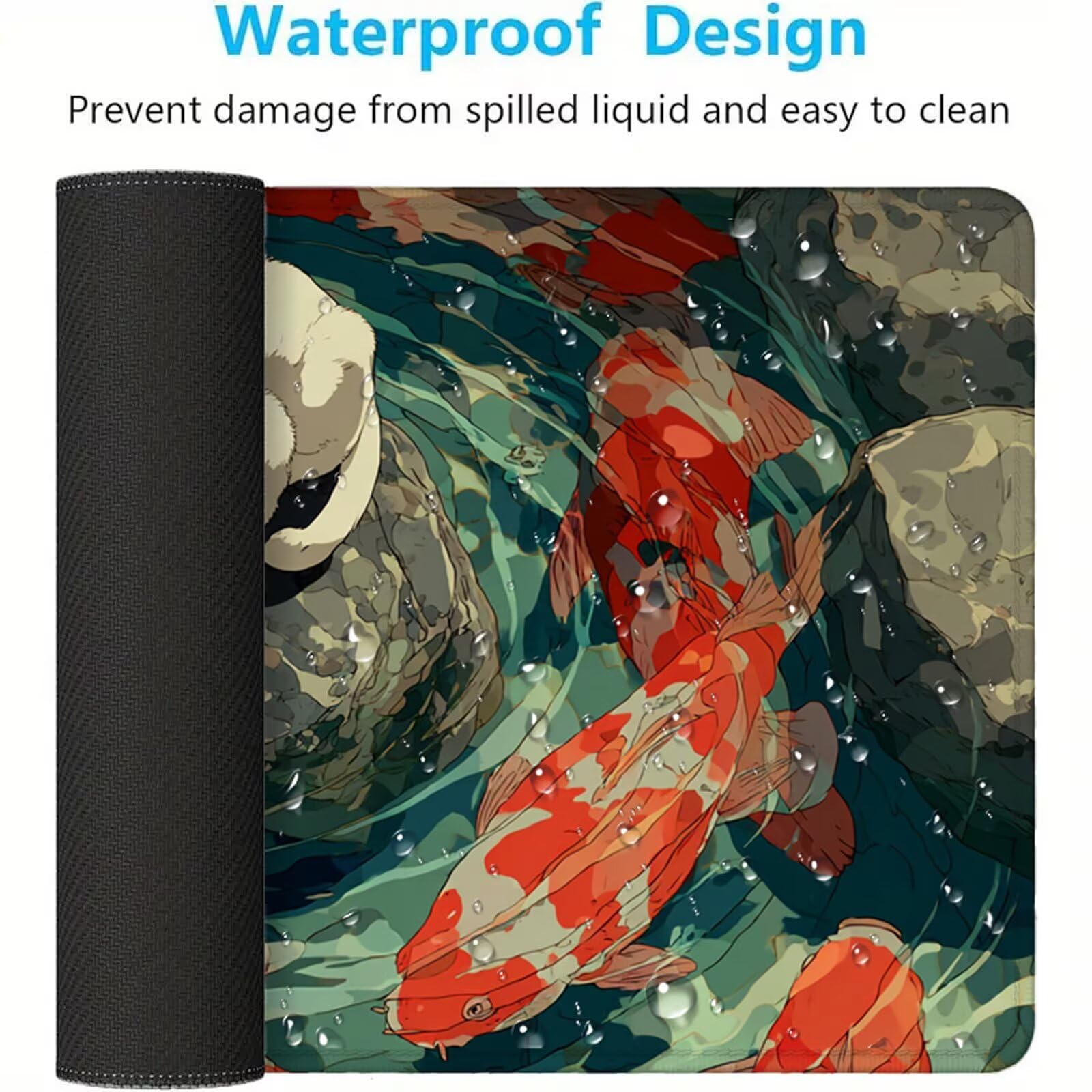 Tappetino Mouse Gaming Carpa koi Mouse Pad Gatto, Sottomano Scrivania Grande 1200x600 mm Migliora la Precisione e la Velocità, Mousepad Impermeabile e Antiscivolo per PC, MacBook, Laptop 3Y-916