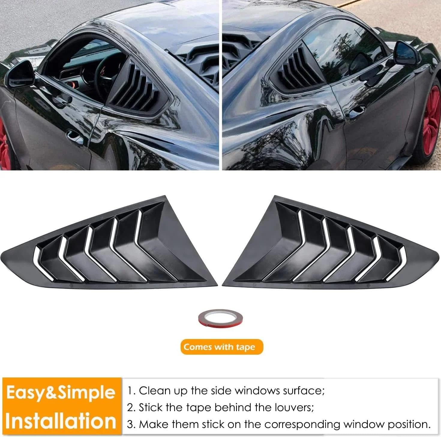 Arrière Voiture Pour Ford Mustang 2015-2020 Volet Côté Fenêtre Persienne Couverture Garniture Autocollant Évent Scoop Accessoires Voiture Queue Aile Noir Brillant ABS
