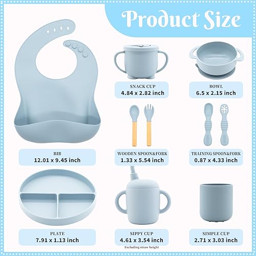 Miniatura 7 de Juego de 10 piezas de alimentación de bebé de silicona, suministros de destete para bebés, juego de suministros de alimentación para bebés, sin BPA,