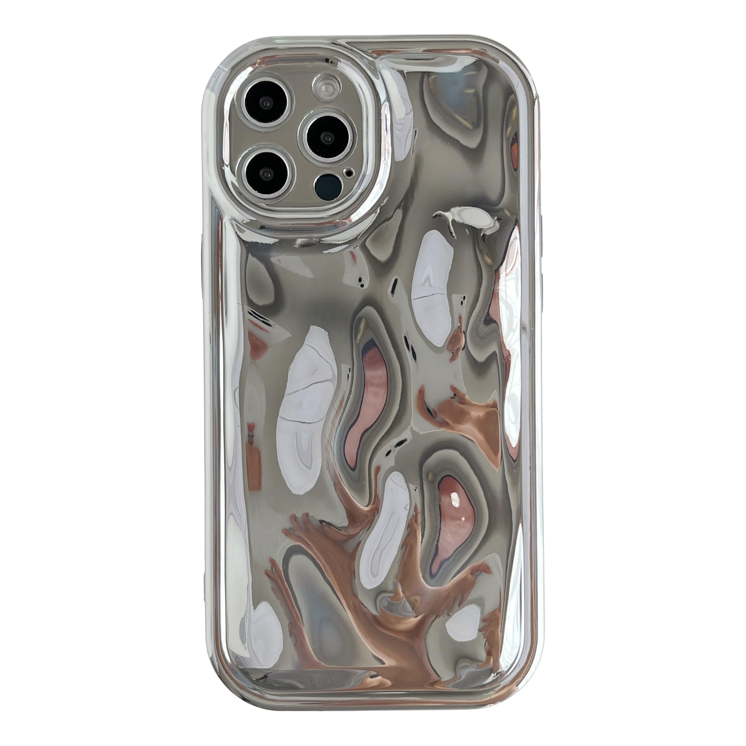 Caseative for iPhone 12 Pro Max Case,Water Ripple Wave Meteorite Bubble Chrome Plating Soft Phone Case (Silver)