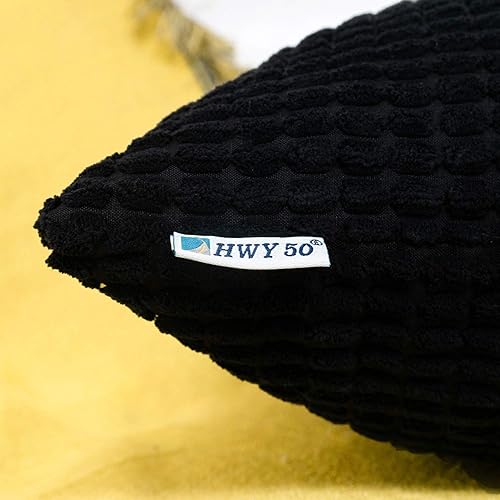 Miniatura 3 de HWY 50 Juego de 2 fundas de almohada decorativas de pana suave y sólida de 16 x 16 pulgadas, para sofá, con textura de maíz, color negro