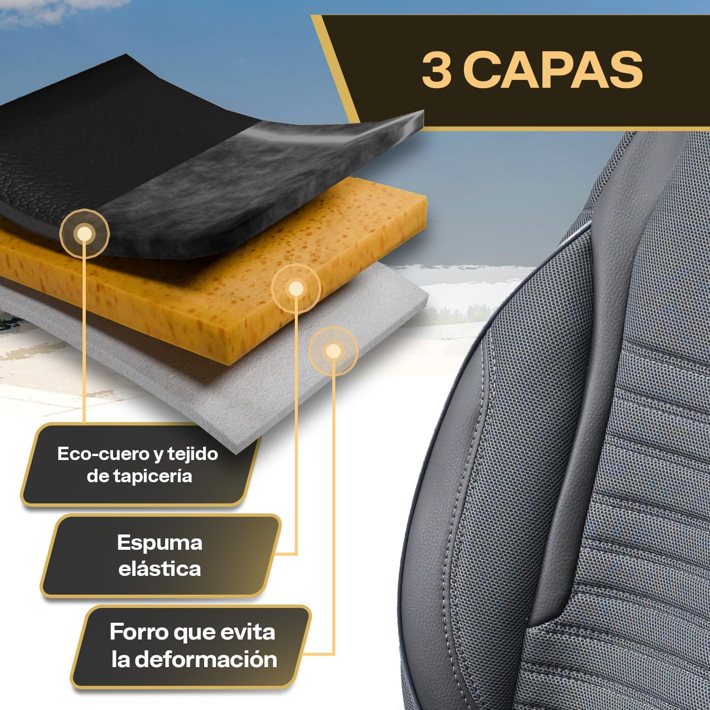 LUCARO Funda de Asiento para Universal Alle Sitze de Ökoleder Ares, Gris