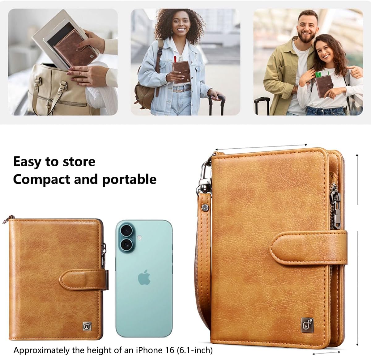 AirTag Passport Wallet with AirTag Holder and Wristband, RFID Vaccine Card Holder Combo with AirTag Luggage Keychain, Travel Leather Passports Cover Multiple Card Slots (AirTags NOT Included),Brown