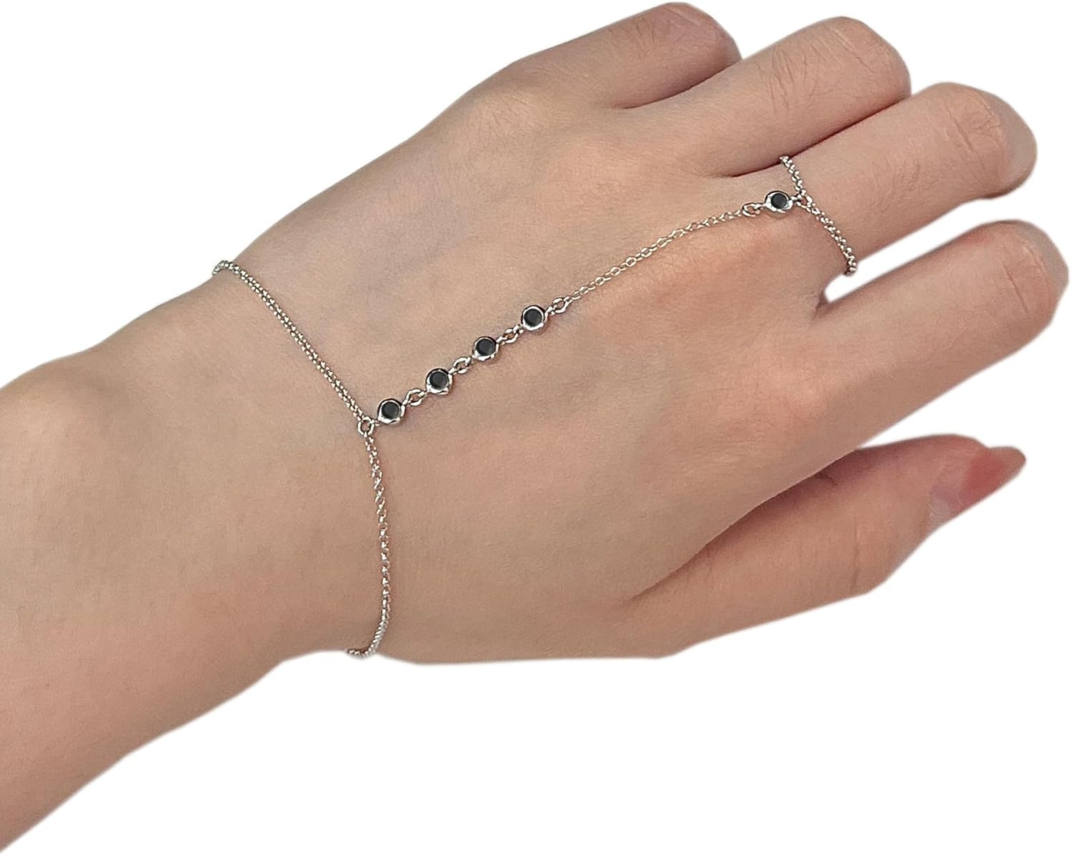 925 Sterling Silver Finger Ring Bracelet Hand Chain for Women, Slave Bracelets 7" to 9" Adjustable