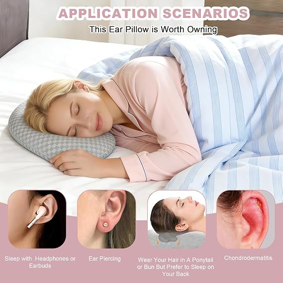 Ear Piercing Pillow for Side Sleepers – Ear Pillow with an Ear Hole for Zero Pressure Design for Post-Surgery Pain Relief, Soft Cotton Side Sleeping Ear Pillows Support (Gray) | Ear Pillow with an Ear Hole for Zero Pressure Design, Soft Cotton Side Sleeping Ear Pillows Support