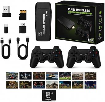 ROTREE Wireless Retro Game Console, 4K Wireless Retro Console, Set with 2 Black Controllers, HDMI Dongle, 9 Built-in Emulators, 20,000+ Pre-installed Games, 2026 Version Black 128G 40000Games