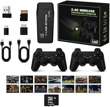 Wireless Retro Game Console Stick, Plug & Play with Dual 2.4G Controllers, 4K HDMI Output for TV, 23 Simulators & Over 40,000 Classic Games - Preloaded Arcade Machine 32G with 20000Games