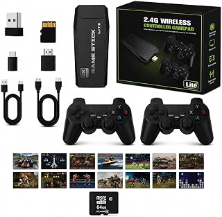 Retro Gaming Konsole Kabellos, 20.000+ Eingebaute Spiele, 9 Emulatoren, 4K HD, 2 Wireless Game Controller, Plug and Play für TV, Schwarz, Version 2026，Black 128G 40000Games