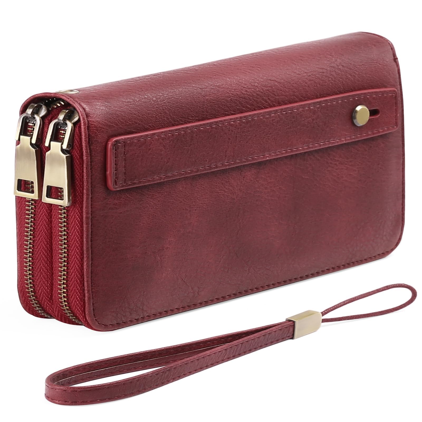 Wallet for Women Clutch RFID Blocking Leather Wristlet Purse Large Capacity Credit Card Holder with Grip Hand Strap