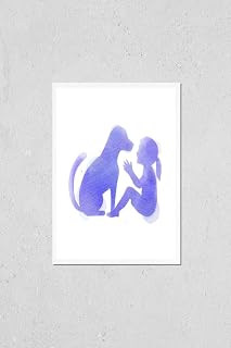 HardPress Wall Art Poster Print of Pet Care. a Girl Playing with Cat Silhouette on Watercolor Background. The Concept of Trust, Friendship Digital Art Painting