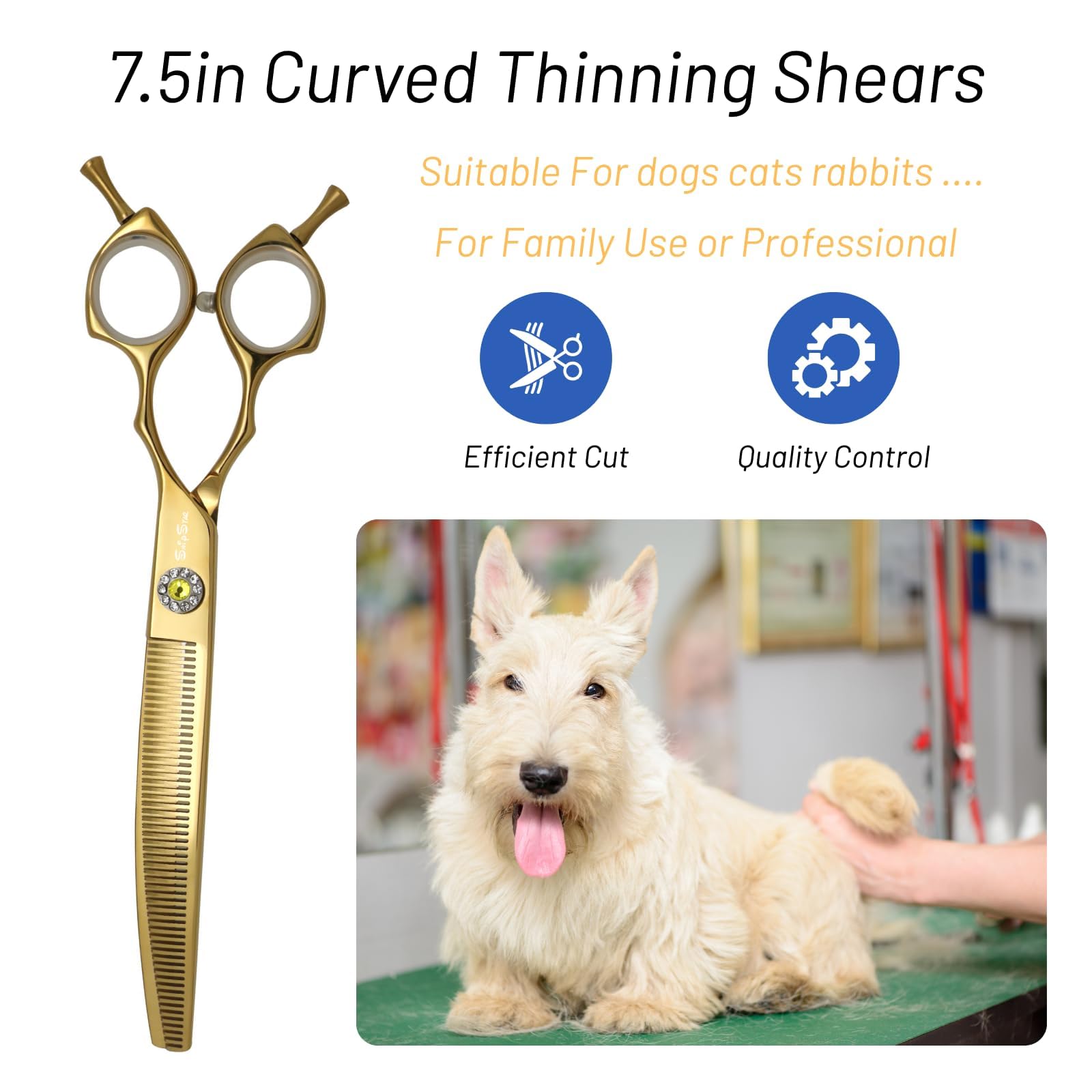 56 dents VG10 acier ciseaux de soins pour chiens, 25 degrés courbes, ciseaux ergonomiques de 7,5 pouces pour chiens et chats, ciseaux professionnels d'amincissement à 30% pour pet grooomer