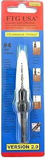Countersink Drill Bit #4 (7/64") Adjustable Depth Wood Countersink with Tapered Drill Bit, Version 2.0 FTG Maximum Torque Countersink Bit with Improved Connection HSS Drill to Hex Shank